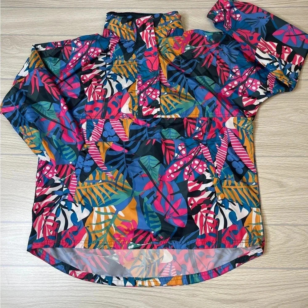 Lauren James Tropical Leaf Wind Breaker Rain Light Hooded Jacket Women’s Size M - Picture 13 of 14